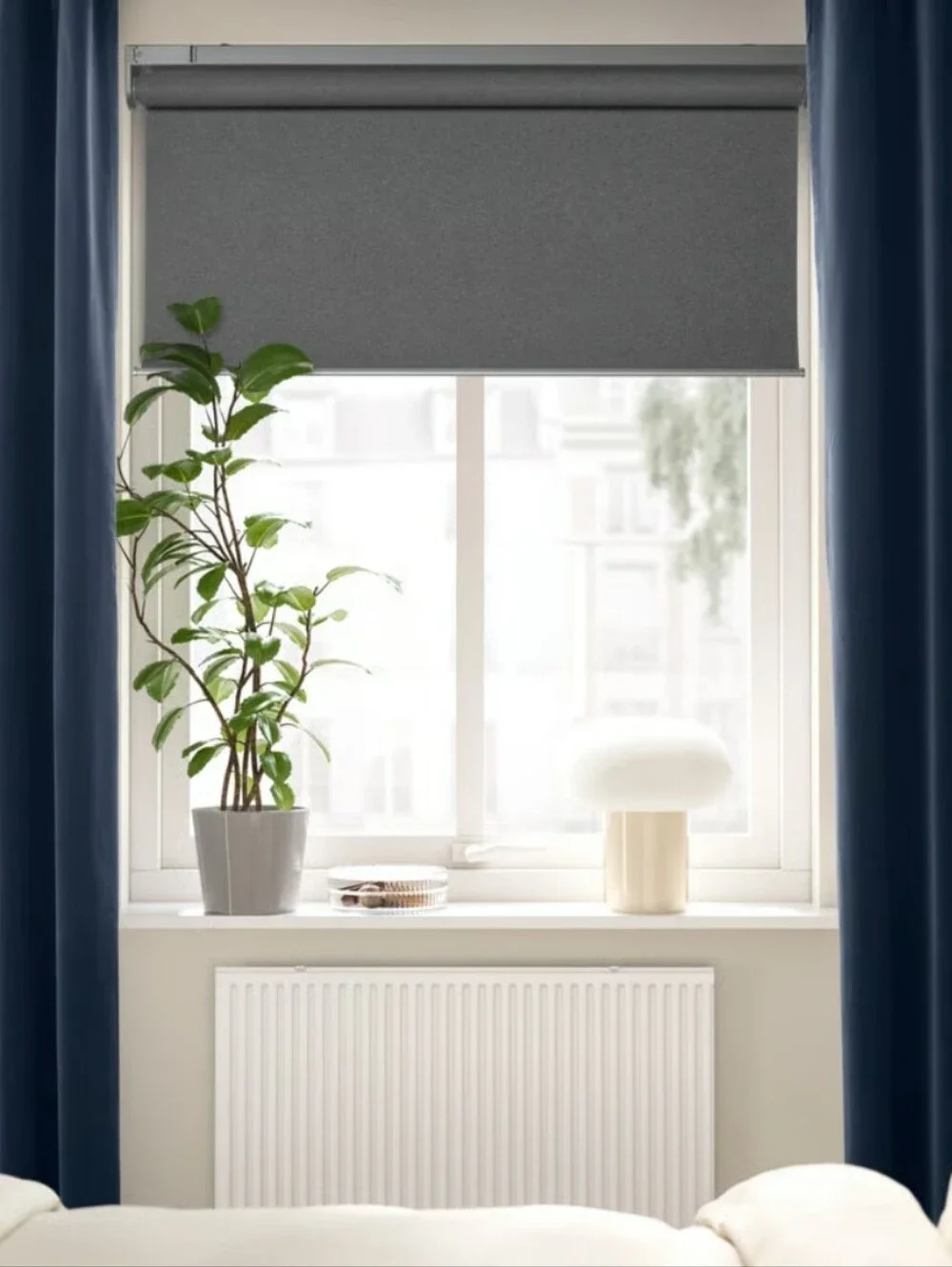 Ikea SANELA  Cotton Velvet Curtains Room Darkening Navy Blue 55